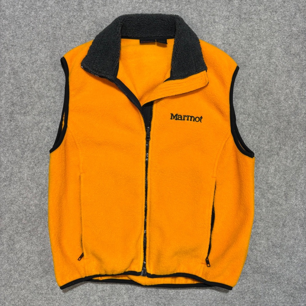 Marmot Mens Fleece Vest Orange Sherpa Collar Made in USA Small